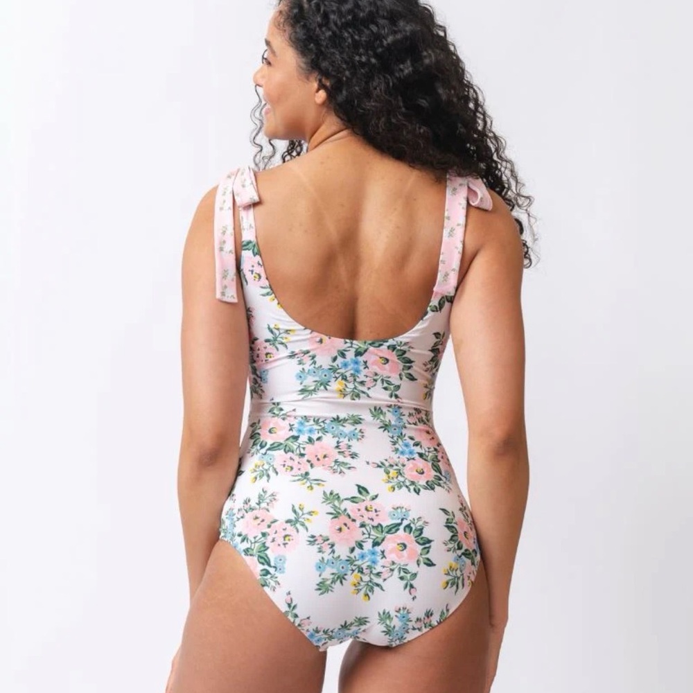 Lime Ricki Somerset Floral Shoulder Tie V-Neck One-Piece swimsuit Medium NWOT - Picture 2 of 12